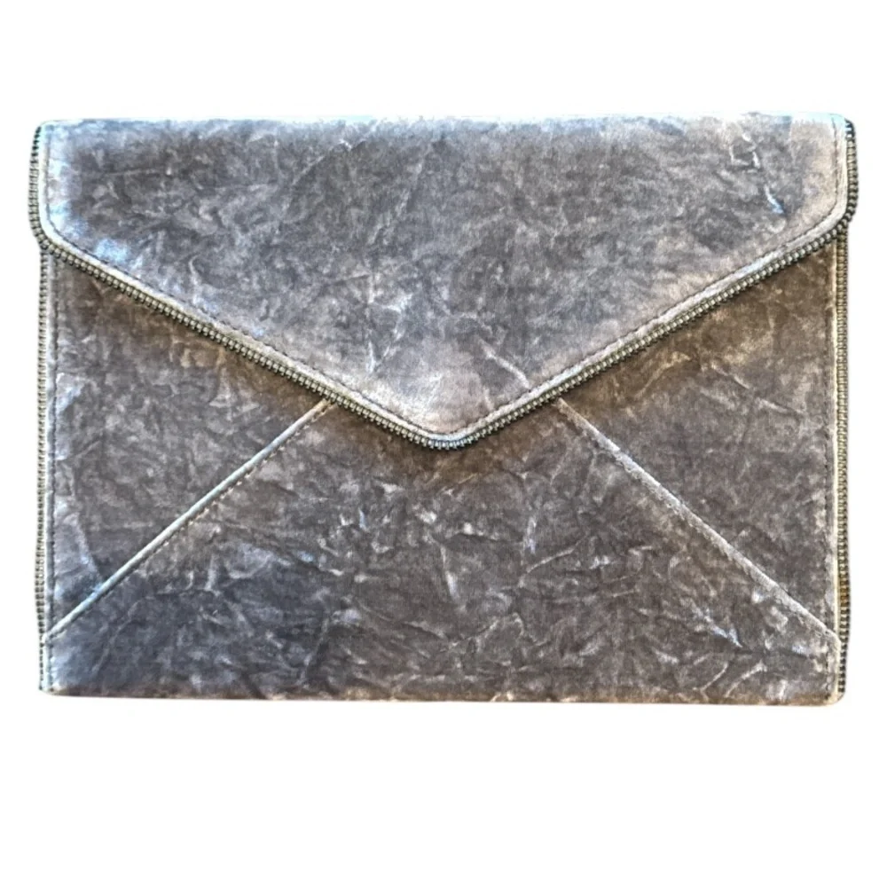Rebecca Minkoff Leo Grey Crushed Velvet Envelope Clutch NWT